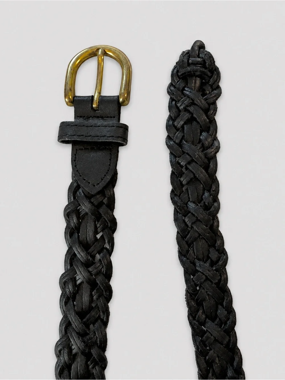 Capezio Black Braided Leather Belt M/L Gold Tone Buckle Vintage Italian Made